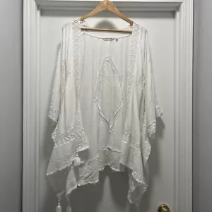 Soft Surroundings PL/PXL Kimono Blanco Borla Verano Natación Algodón Encaje - Imagen 1 de 13