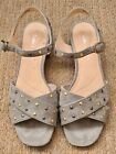 CLARKS SIZE 5  SAGE SUEDE CROSS STRAP  STUDDED  SANDALS WORN ONCE rrp 66.00