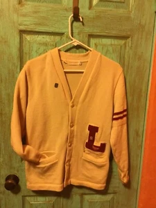 Vtg Shannon & Jackson Creme Colored Wool Letter Sweater w/Red “L” Size 36-VGUC - Picture 1 of 5