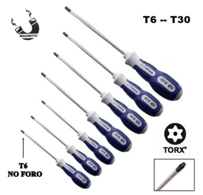 SET CACCIAVITI TORX CON FORO CALAMITATI IN ACCIAO FORGIATO 7 PEZZI T6 --T30 - - Immagine 1 di 4