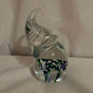 Elephant Figurine-Hand blown Clear Glass Paper Weight with Controlled Bubbles - Picture 1 of 7