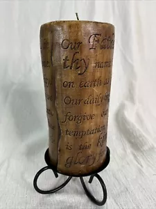 Lord’s Prayer Handmade Pillar Candle W/ Metal Holder Parchment Scroll Design - Picture 1 of 12