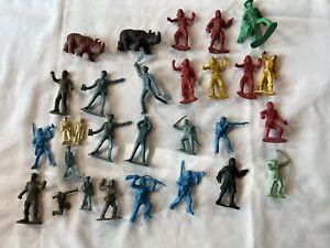 VTG Figurines. Lot Of 29. Soldiers, Pirates, Cowboy, Etc And 2 Rhinos.