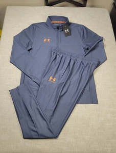 Under Armour Tracksuit Jacket & Pants Set Medium Mens Gray Orange Zip Slim Fit - Picture 1 of 18