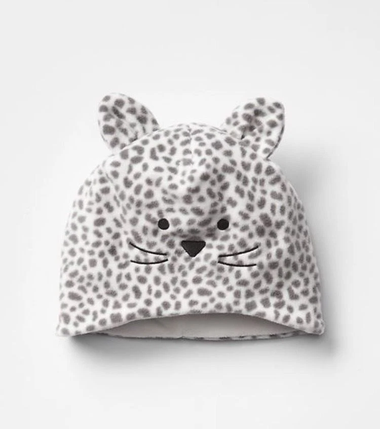 Baby Gap 灰色白色小猫抓绒冬季帽子 XS/S S/M M/L 17 美元全新带标签 — 第 1/1 张图片