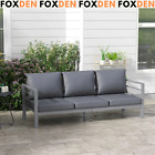 Grey 3 Seater Metal Garden Bench Large Outdoor Patio Sofa Set Lounger Cushions