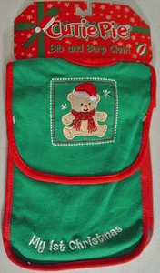 CUTIE PIE INFANT GREEN " MY 1ST CHRISTMAS" BIB & BURP CLOTH NEW WITH PACKAGE - Picture 1 of 1