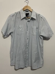 Billabong Size 16 Men’s Shirt White Blue Striped Button Up Casual Short Sleeve - Picture 1 of 10