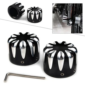 For Harley Electra Glide Sportster 48 CNC Cut Front Axle Cap Nut Cover Black - Picture 1 of 10