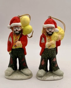 2 Vintage Flambro 9766 & 9765 Clown Weihnachtsschmuck Emmett Kelly Jr. Signiert - Bild 1 von 6