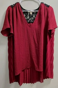 Michael Kors Damen Bluse Burgunderrot Transparent Gr. XL mit Hinten Schwarz Spitze Plissee  - Bild 1 von 4