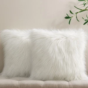 Pack of 2 Faux Fur Solid Throw Decorative Pillow Cover Cushion Covers Luxury ... - Picture 1 of 7