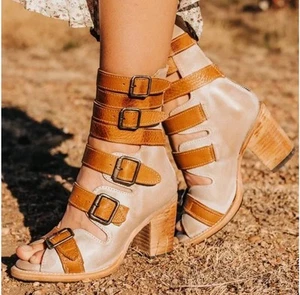 New Freebird By Steven Women Bond Beige Leather Sandals Size US 9 EU 40 - Picture 1 of 11
