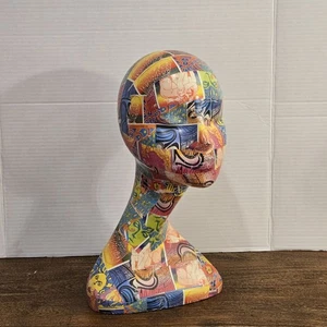 Maniquí cabeza decoupaged vintage estilo años 70 arte flor sol hippie 15,5" alto 9" ancho - Imagen 1 de 21