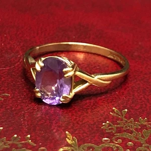 9ct Gold Ring Purple Stone Fine Jewellery Fully Hallmarked 1989 Size N 1.52g RMF - Picture 1 of 9