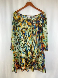 Attitudes by Renee Damen 3X Tunika Artsy Mehrfarbig Halbtransparent Boho 3/4 Arm - Bild 1 von 8