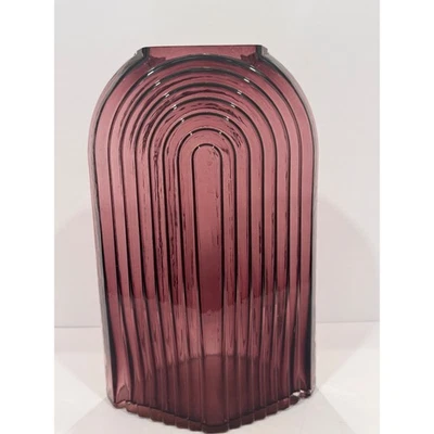 Jarrón abanico arco vidrio arándano MCM vintage acento decorativo decoración del hogar peregrino Foto 1 de 4