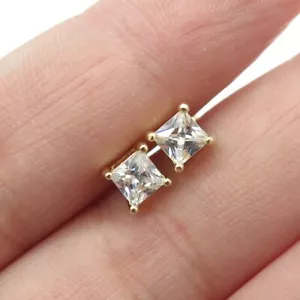 3 CT Princess Cut Lab Created VVS1 Diamond Stud Earrings 14k Yellow Gold Finish - Picture 1 of 4