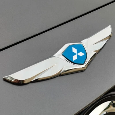 Car Front Hood Emblem Metal Badge Silver Blue Car Accessories For Mitsubishi  - Image 1 of 2