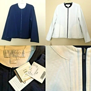 Doncaster Zip Jacket Blazer Size 6 Reversible Navy Blue & Ivory Silk Quilted NWT - Picture 1 of 10