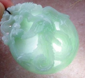 Certified Green Burma Natural 100% A Jade jadeite Pendant Phoenix Flower 414349 - Picture 1 of 7