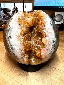Sunny Citrine Crystal Gemstone Artisan Jumbo Carved Sphere Shaped Specimen 556 - Picture 1 of 12