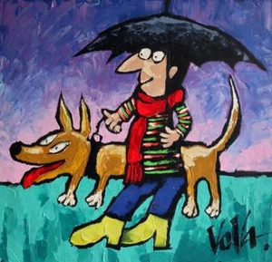 Vladimir Vova Ohne Titel Original Acryl auf Leinwand 20x20 Hund Cowboy - Bild 1 von 1