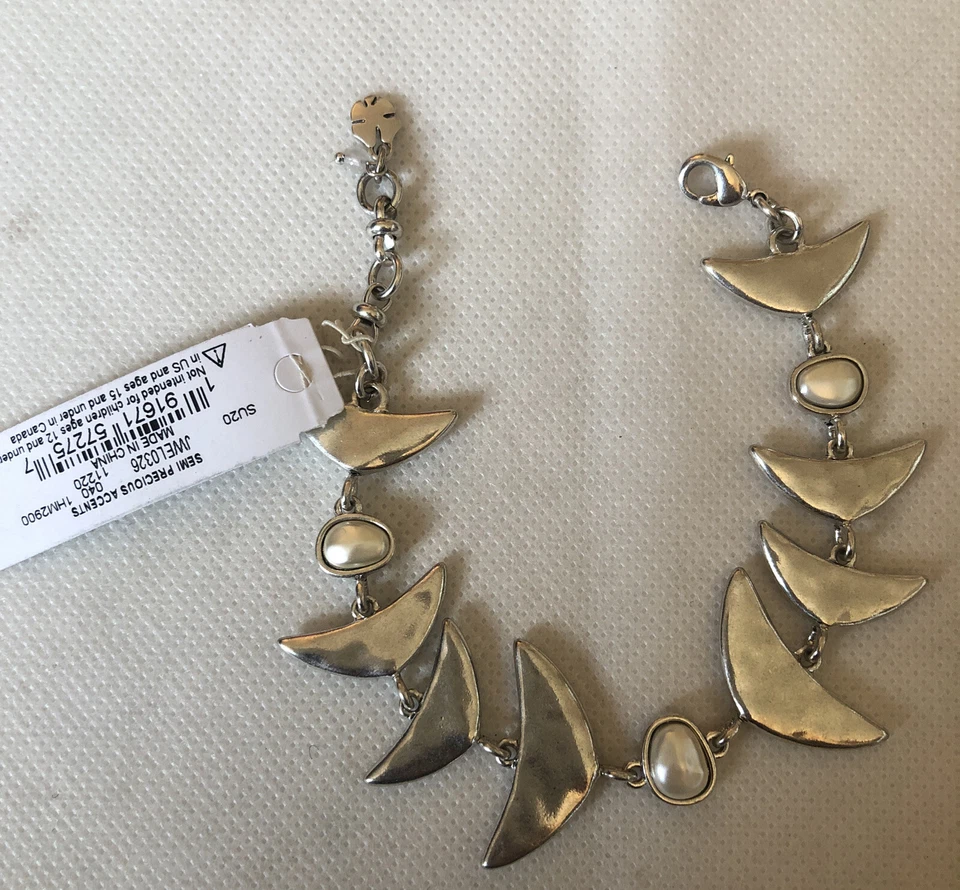 Pulsera escultórica Lucky Brand tono plata con detalles de madreperla nueva con etiquetas Foto 1 de 4