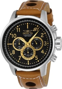 Invicta 23597 Men's S1 Rally Chrono Quartz Black Dial Light Brown Leather Watch - Picture 1 of 5