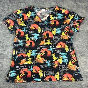 Disney's Lion King Womens Medium Scrub Top Black Hakuna Matata Simba Timon Pumba - Picture 1 of 8