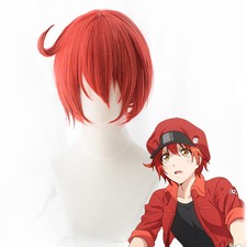 Cells at Work! Erythrocyte Red Blood Cell Short Orange Red Cosplay Wig+ Hairnet