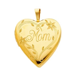 14K Yellow Gold Mom Heart Locket - Picture 1 of 5
