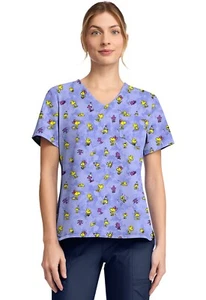 Tooniforms Cherokee Licensed V-Neck Print Top TF797 PNMM Woodstock Community - Picture 1 of 5