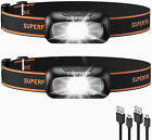 Superfire Head Torch Rechargeable, [2 Pack] Bright Led Headlamp 500 Lumens With