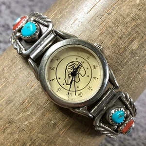 Unbranded Women Navajo Turquoise Sterling Silver Expansion Quartz 24mm Watch 7" - Picture 1 of 12