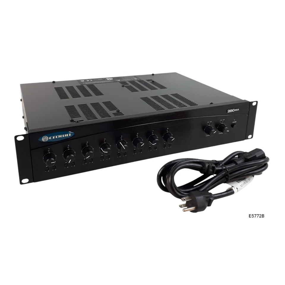 Crown 280MA 8 Input Dual 80W Commercial Audio Mixer-Amplifier TESTED E5772B - Image 1 of 4