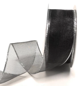 0,32€/m) Schleifenband 25m x 40mm Organza Schwarz - Silber Dekoband Trauerband - Bild 1 von 2