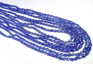 AAA+ Natural Blue Tanzanite Oval Smooth Gemstone Beads 5-9mm 4-18inches GV-4297 - Picture 1 of 9