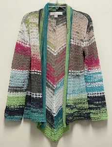 CURIO NY Cardigan Sweater - Multicolor Cotton Blend Crochet Long Sleeve, Med. - Picture 1 of 9