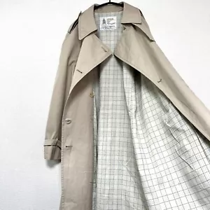 London Fog Beige Trench Coat Check Lining Vintage Men’s Double Breasted Belted - Picture 1 of 13