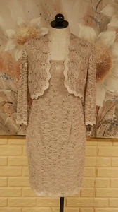 VESTIDO CHAQUETA FORRADO 2 PIEZAS USADO EN EXCELENTE ESTADO MAGNÍFICO ALEX NOCHES TALLA 6P BRONCEADO CON LENTEJUELAS DORADAS - Imagen 1 de 9