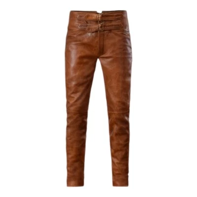 Jim Morrison Style Distressed Brown Handmade Genuine Soft Lambskin Leather Pants - Image 1 of 4