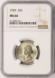 1939 25c Washington Quarter NGC MS66 - Picture 1 of 4