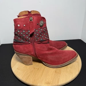 Bota Occidental Dingo Bandida Roja Mujer Talla 9M Cuero Rojo Bandana - Imagen 1 de 10