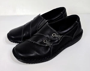 Loretta Black Leather Slip On Shoes UK 3 EU 36 HAK 23012 Elastic Loop - Picture 1 of 6
