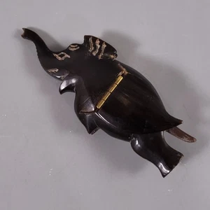 Vintage HAND CARVED BLACK HORN Figural Elephant Hinged Snuff Pill TRINKET BOX - Picture 1 of 15