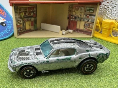 1971 Hot Wheels Redline Mustang Boss Hoss verde cromado listras cromadas HK - Imagem 1 de 4