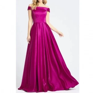 NWT Ieena Mac Duggal Fuchsia Off The Shoulder Satin A-Line Gown Size 6 MSRP $398 - Picture 1 of 7