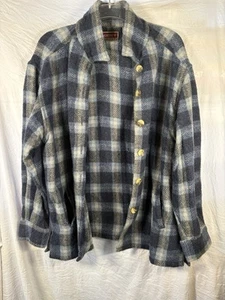 Vintage Andrew Sport Navy Flannel Jacket Size Large Wool Blend Button Up - Picture 1 of 4