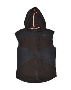 PUMA Womens Sleeveless Zip Hoodie Sweater UK 8 Small Black Colourblock HX03 - Picture 1 of 4